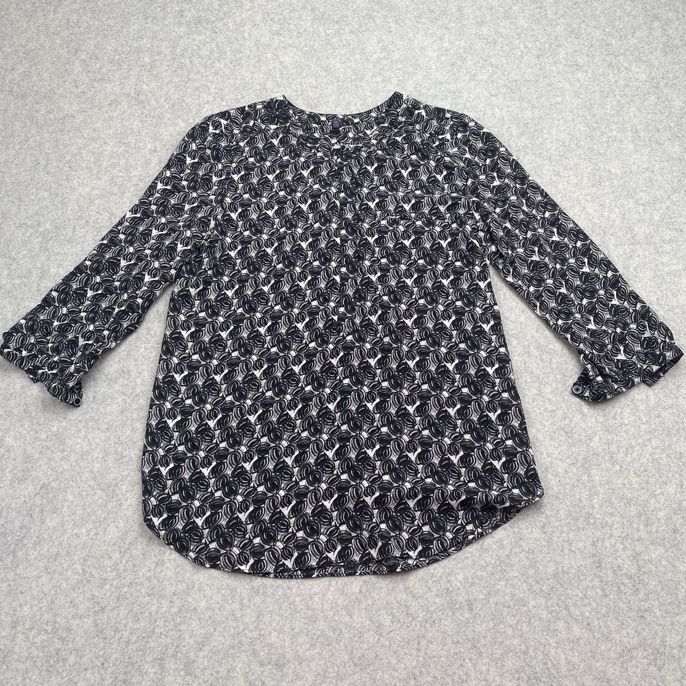 NYDJ Blouse Womens PS Petite Black Geometric Print 3/4 Sleeve Tunic Top